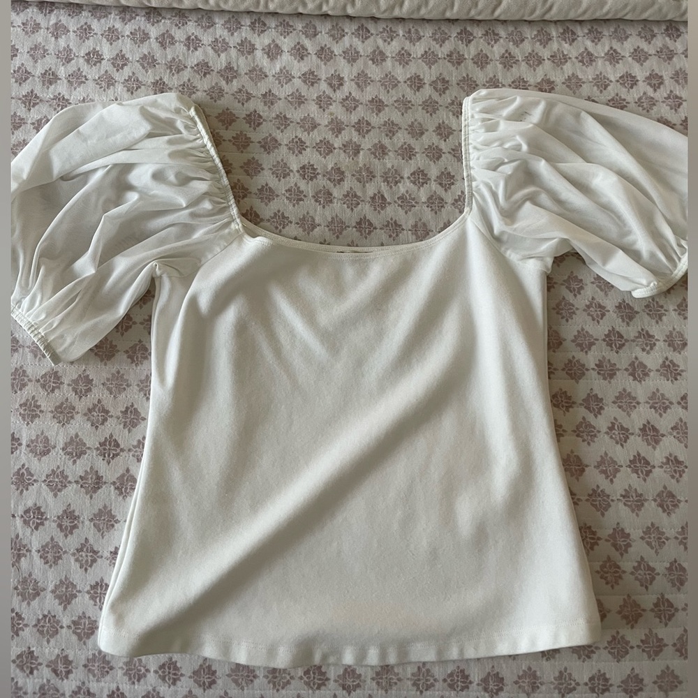 Free People - White Top with sheer puff sleeve